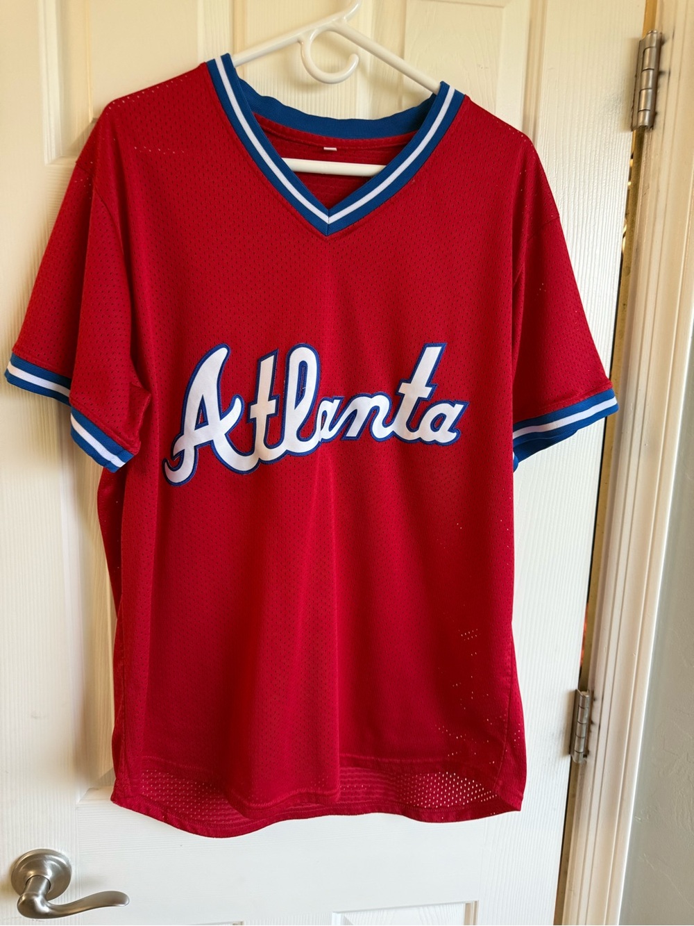 Red “Atlanta" Mesh Sports Jersey with Blue & White Trim  Atlanta #44 Hank Aaron